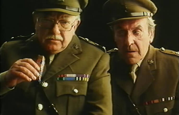 Arthur Lowe and John Le Mesurier advertising Wispa in 1982 in Dad's Army uniforms