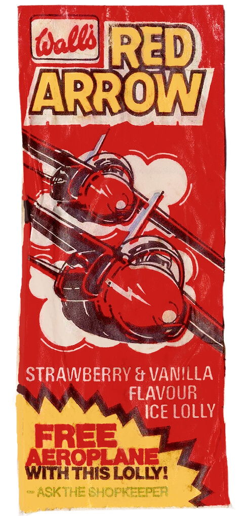 Wall's Red Arrow ice lolly wrapper from 1970s with illustration of the Red Arrows planes