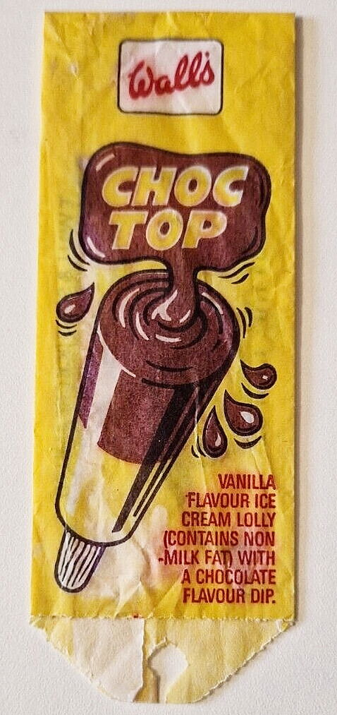 Wall's Choc Top ice lolly wrapper from 1970s. Yellow, vanilla flavour