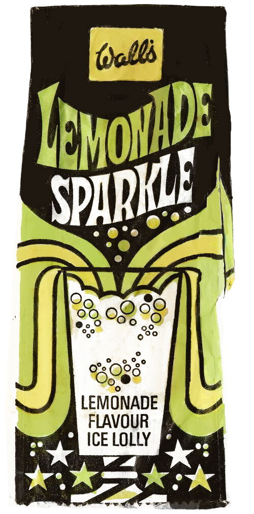 Wall's Lemonade Sparkle ice lolly wrapper, black and green