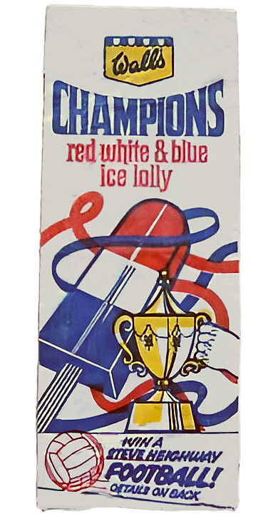Wall's Champions ice lolly wrapper, red, white and blue