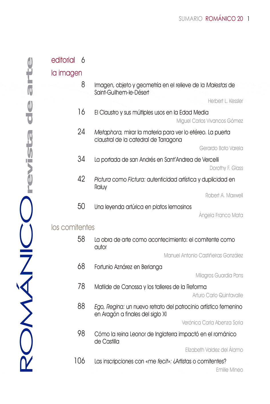 Indice de Contenidos Revista Amigos del Románico Nº20