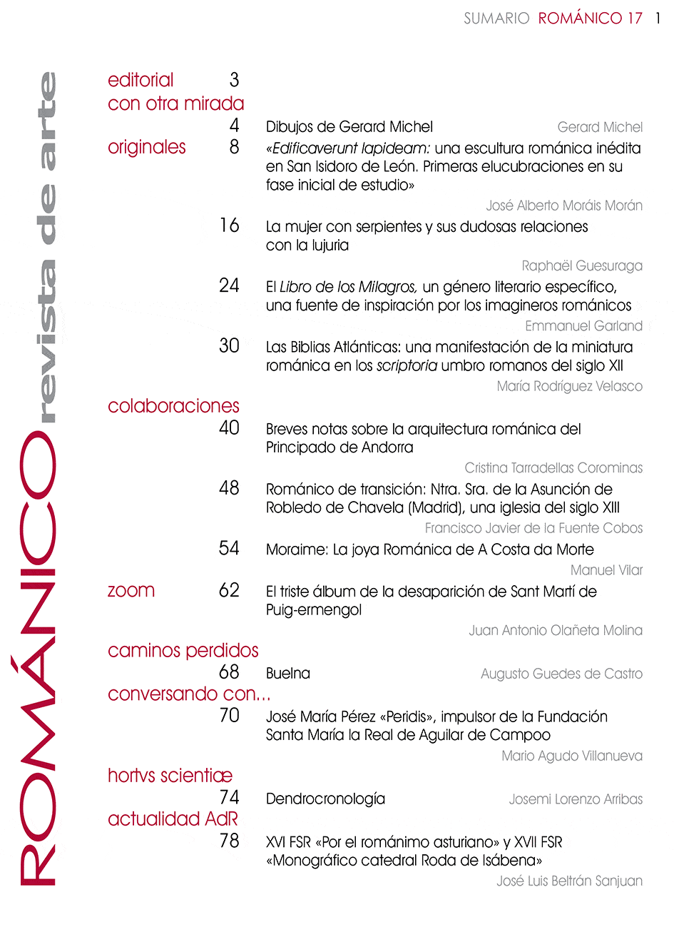 Indice de Contenidos Revista Amigos del Románico Nº17