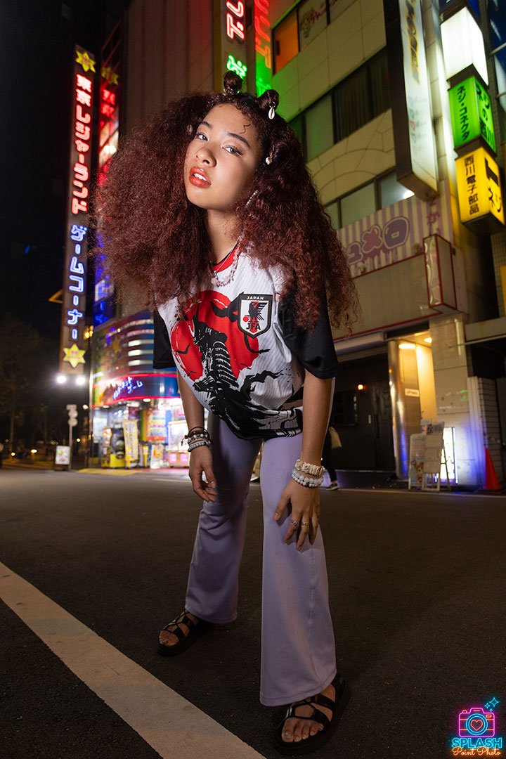 Katy Igwe modeling in Akihabara, Tokyo, Japan