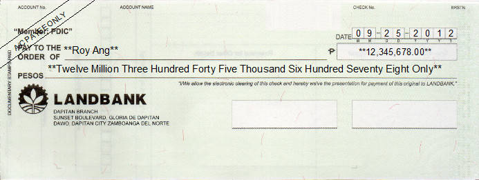 Printed Cheque of Land Bank Philippines