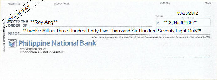 Printed Cheque of Philippine National Bank (Personal)
