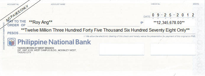 Printed Cheque of Philippine National Bank