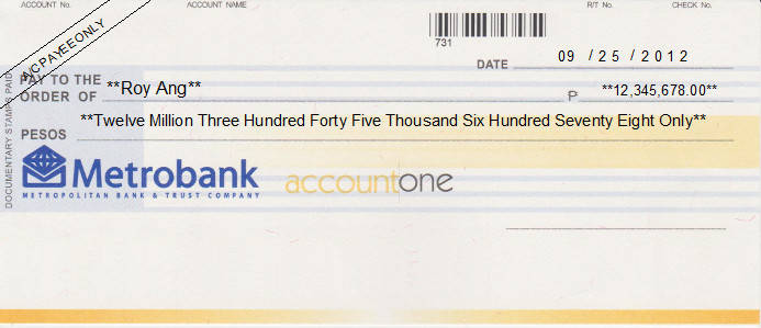 Printed Cheque of Metrobank AccountOne (Personal) in Philippines