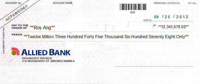 Printed Cheque of Allied Bank (Personal) in Philippines