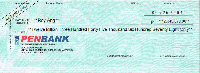 Printed Cheque of Penbank Philippines
