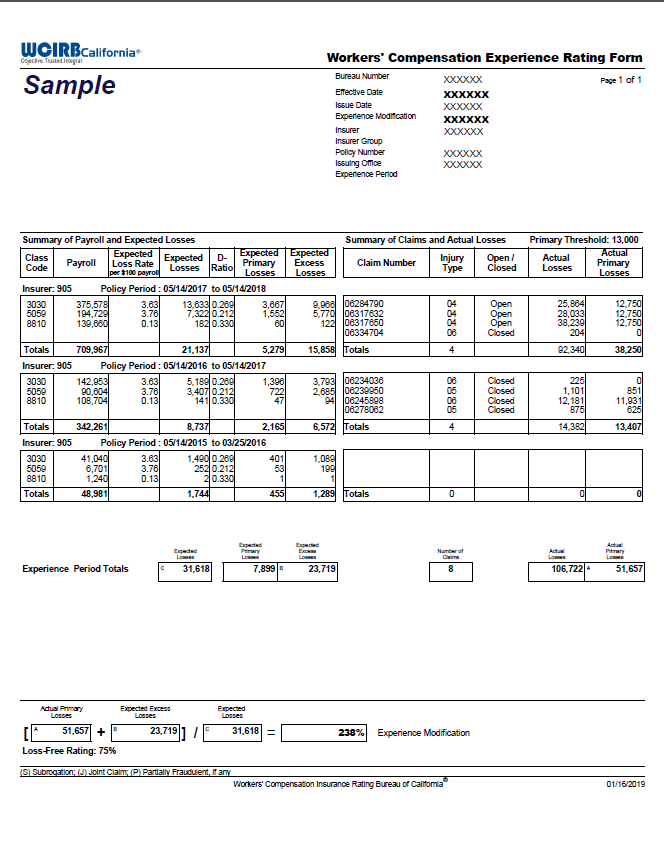 Experience Modification Worksheet XMODEXPERTS COM